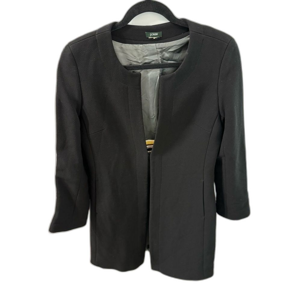 J Crew Women's Coat Wool Blend Long Black Fitted Size 10 Work Travel Casual